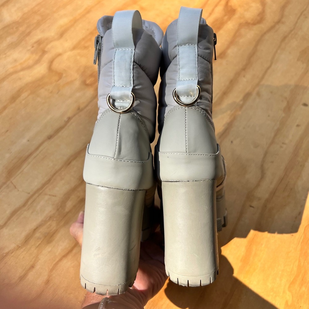 Grey Puffer Platform Ankle Boots Chunky Block Heel Lug Sole Lace Up Side Zip 7.5 - Picture 5 of 10